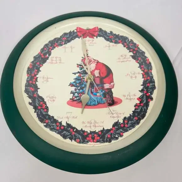 Musical Christmas Wall Clock 12 Carols W/Christmas Tree Center WORKS GREAT - Picture 3 of 5